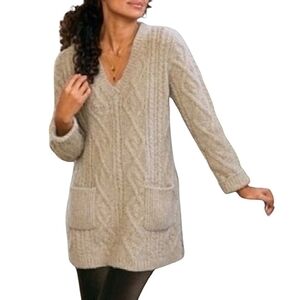 Soft Surroundings Wool-Cashmere Blend Cable Knit Tunic Sweater Women's Sz Med